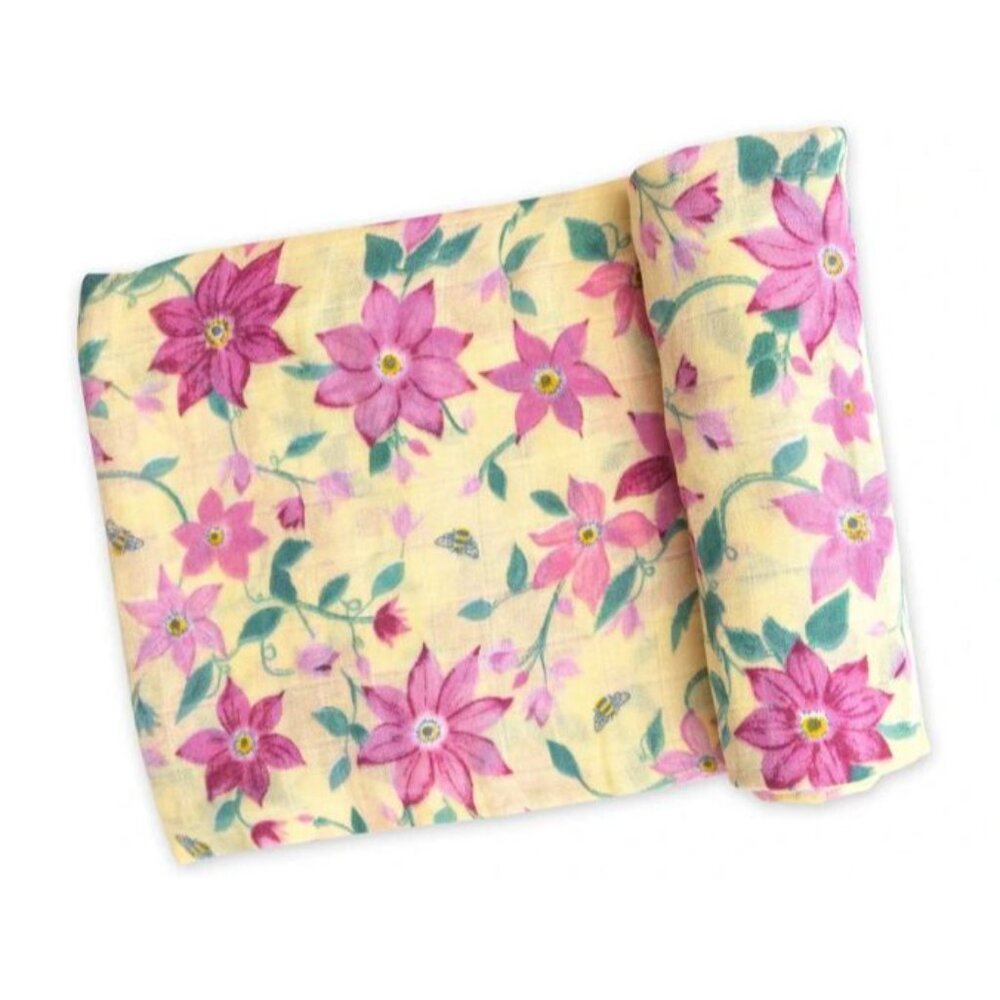 ANGEL DEAR Baby Swaddle Blanket Clematis Floral Yellow Pink 47 x 47 bamboo/cotto - Picture 3 of 3
